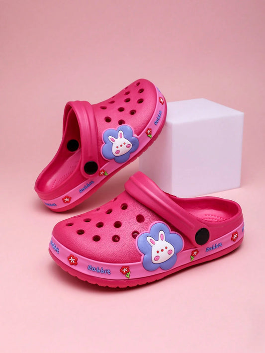 Cartoon Rabbit Hollow Out Backless Slippers Hot Pink
