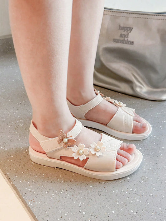 1 Pair Girls Floral Princess Sandals Beige