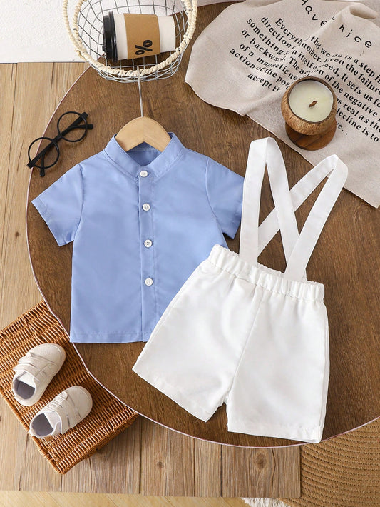 2pcs/Set Unisex Baby Boy Outfit Blue