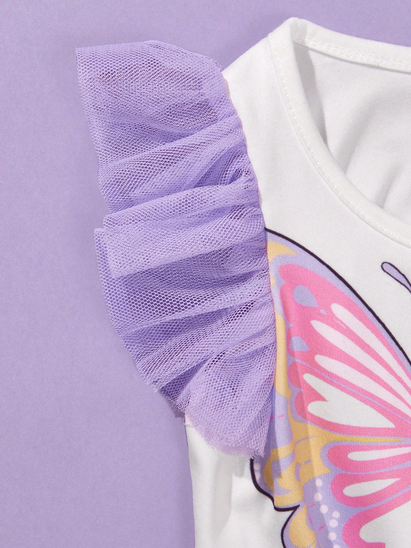 2pcs/Set Baby Girls Elegant Gorgeous Cute Butterfly Print Flyaway Sleeve Mesh Skirt Outfit