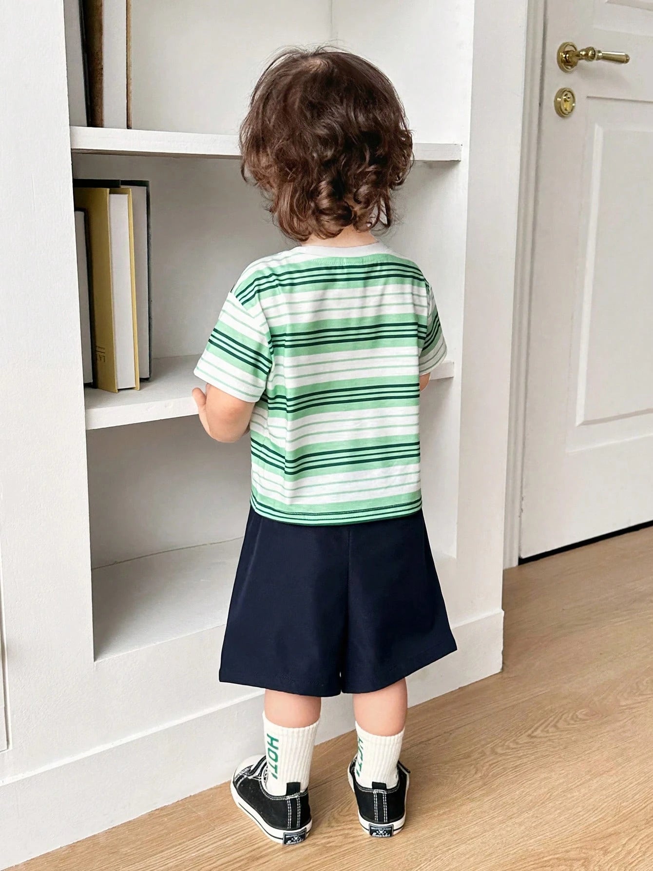 2pcs/Set Baby Boy/Girl Casual Cute Loose Dolman Sleeve Stripe Knit T-Shirt And Shorts Set
