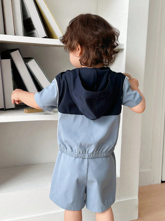 2pcs/Set Baby / Toddler Letter Print Color Blocking Hoodie Jacket And Shorts Set
