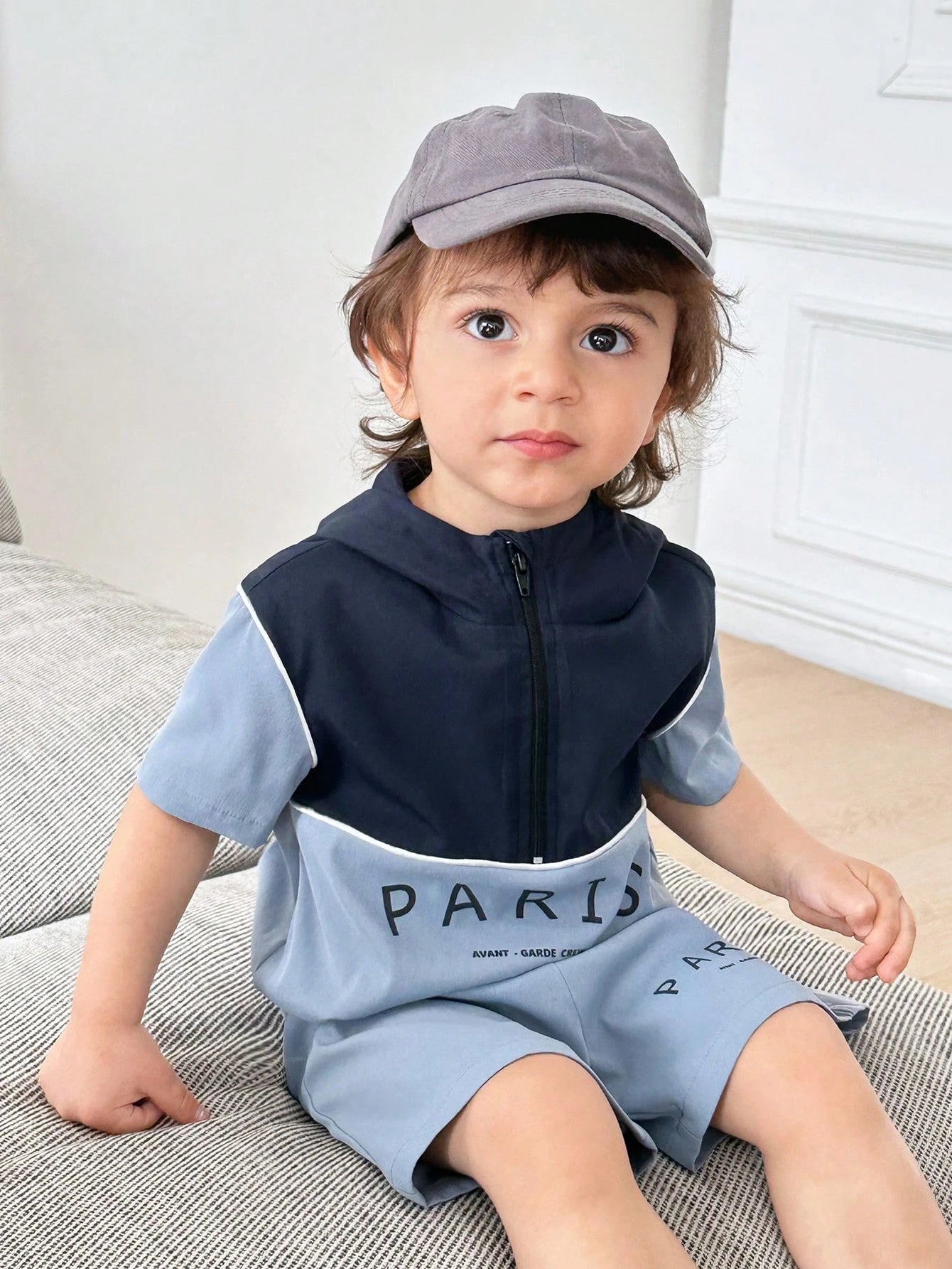 2pcs/Set Baby / Toddler Letter Print Color Blocking Hoodie Jacket And Shorts Set