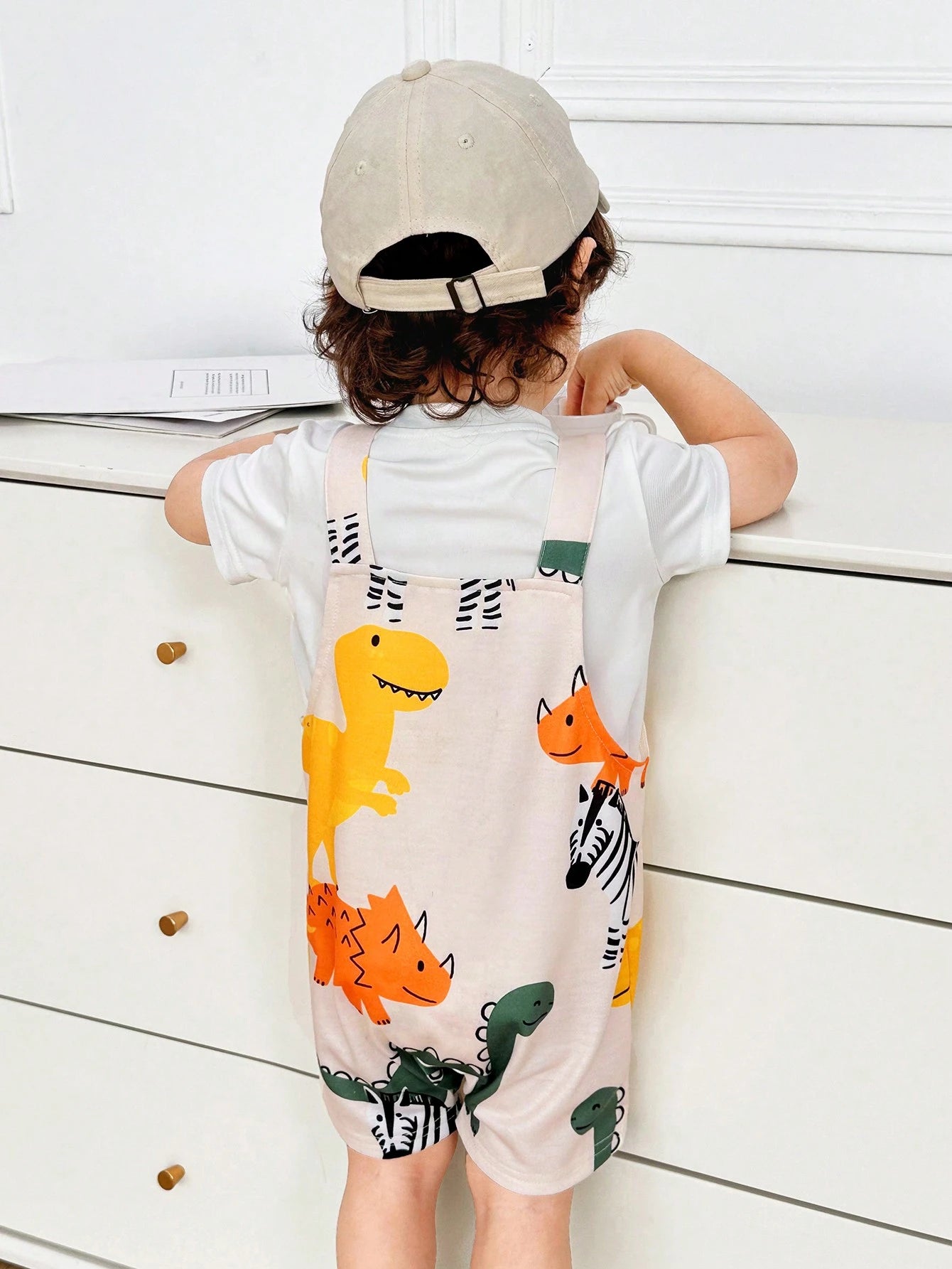Baby Boys/Girls Casual Sports Style Cute Dinosaur Pattern Drop Shoulder Loose Knitted Rompers