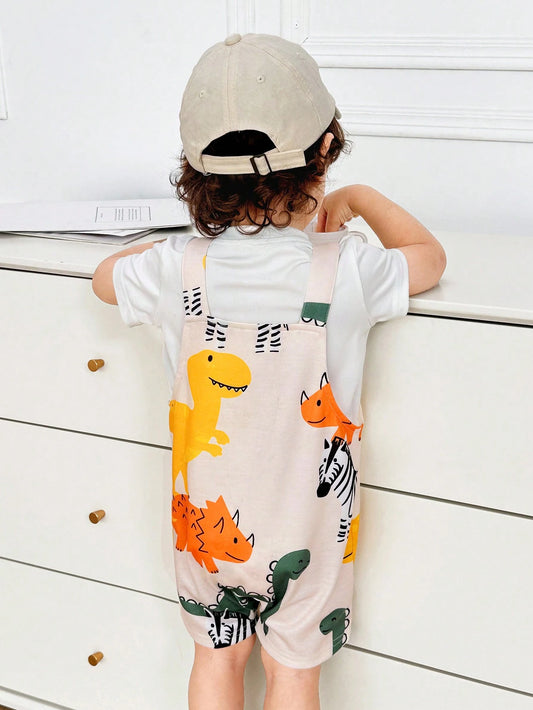 Baby Boys/Girls Casual Sports Style Cute Dinosaur Pattern Drop Shoulder Loose Knitted Rompers