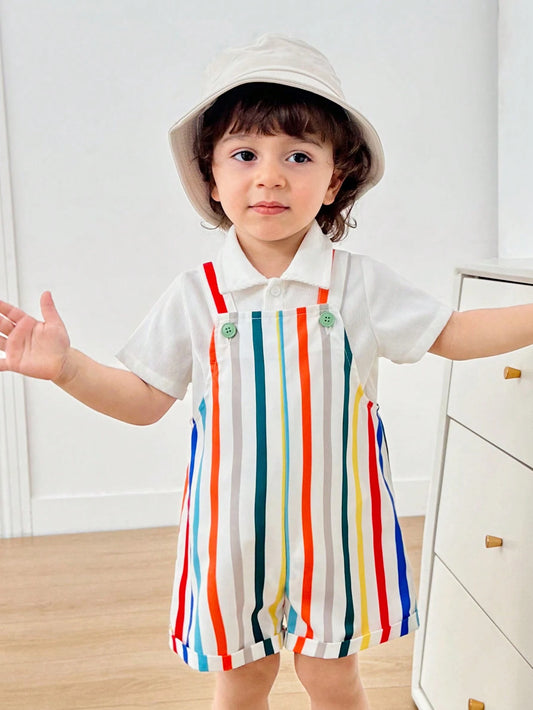 Baby Casual Sports Cute Funny Colorful Romper With Suspender Shorts