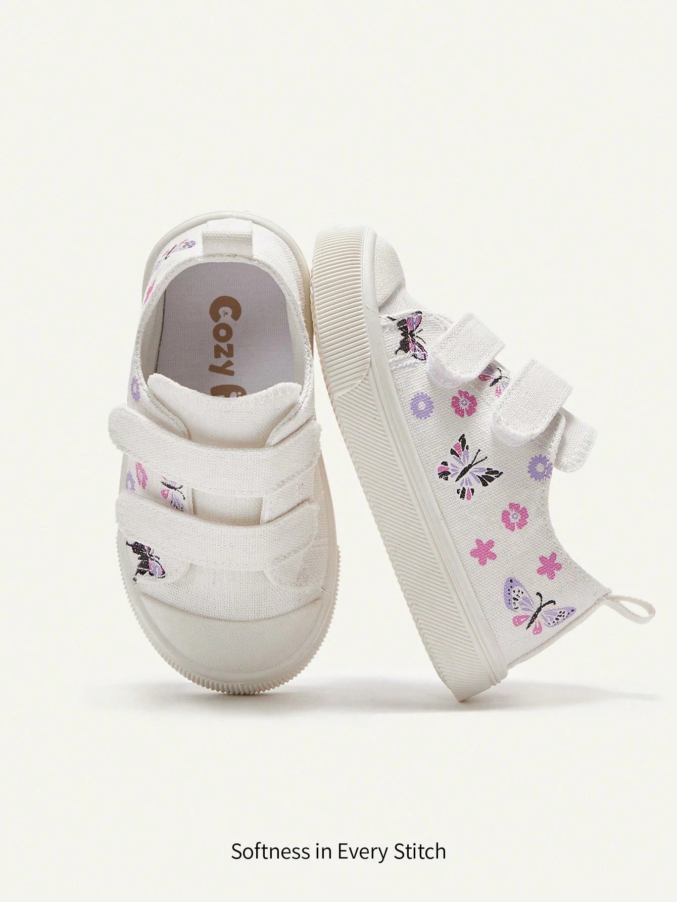 Cozy Pixies 1 Pair Girl Canvas Casual Flat Shoes With Butterfly Pattern
