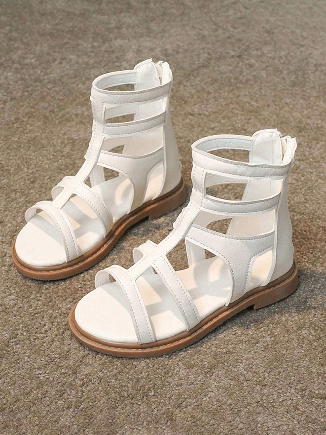 1 Pair Girls Fashion High-Top Zipper Back Non-Slip Soft Bottom Sandals