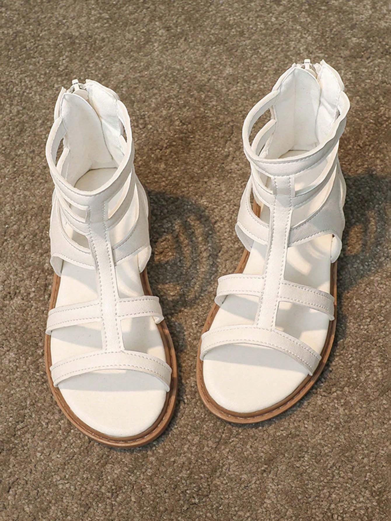 1 Pair Girls Fashion High-Top Zipper Back Non-Slip Soft Bottom Sandals