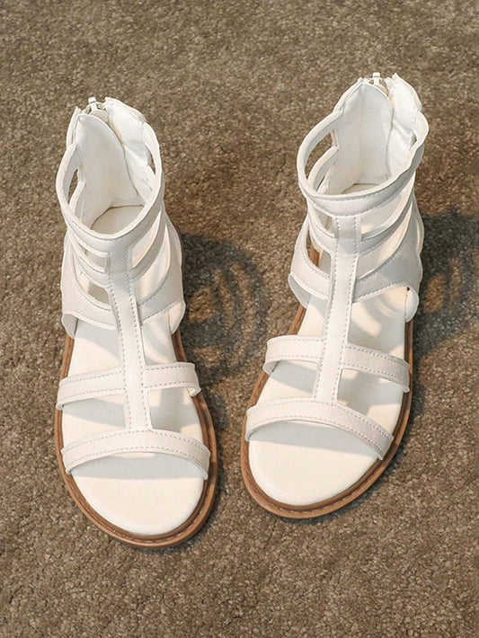 1 Pair Girls Fashion High-Top Zipper Back Non-Slip Soft Bottom Sandals