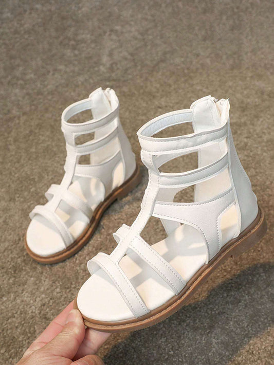 1 Pair Girls Fashion High-Top Zipper Back Non-Slip Soft Bottom Sandals White
