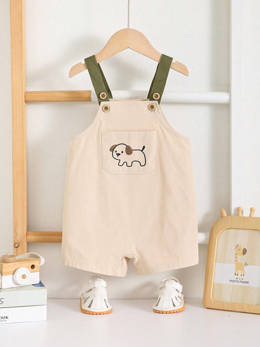 Newborn Baby Boy & Girl Casual Sports Bear Graphic Loose Knit Jumpsuit Khaki