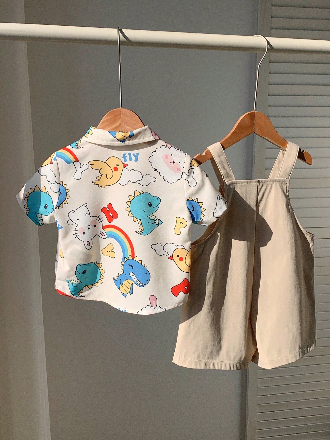 Casual Adorable Animal Print Loose Drop Shoulder Shirt And Shorts