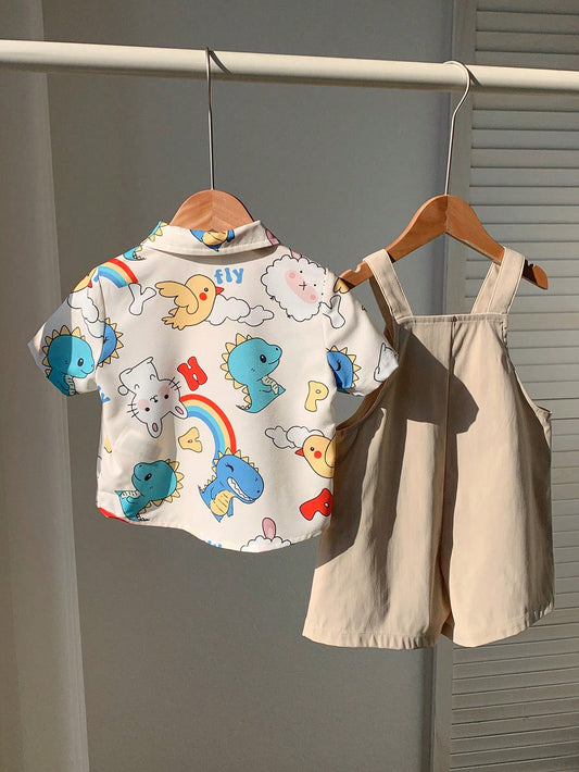 Casual Adorable Animal Print Loose Drop Shoulder Shirt And Shorts