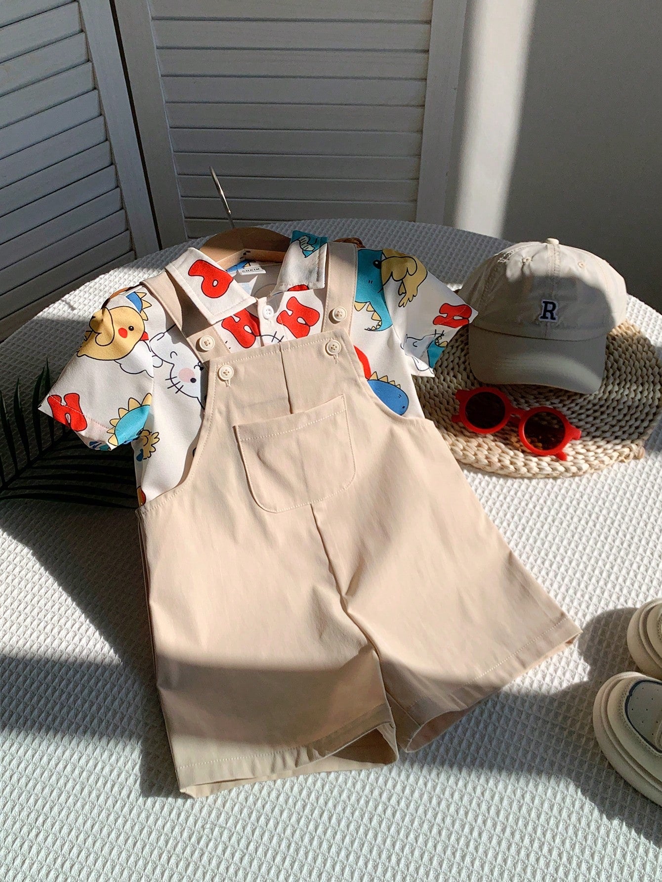 Casual Adorable Animal Print Loose Drop Shoulder Shirt And Shorts