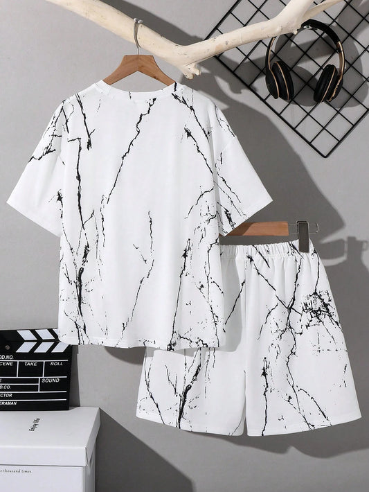 Tween Boy Casual Letter Print Short Sleeve T-Shirt And Shorts Set