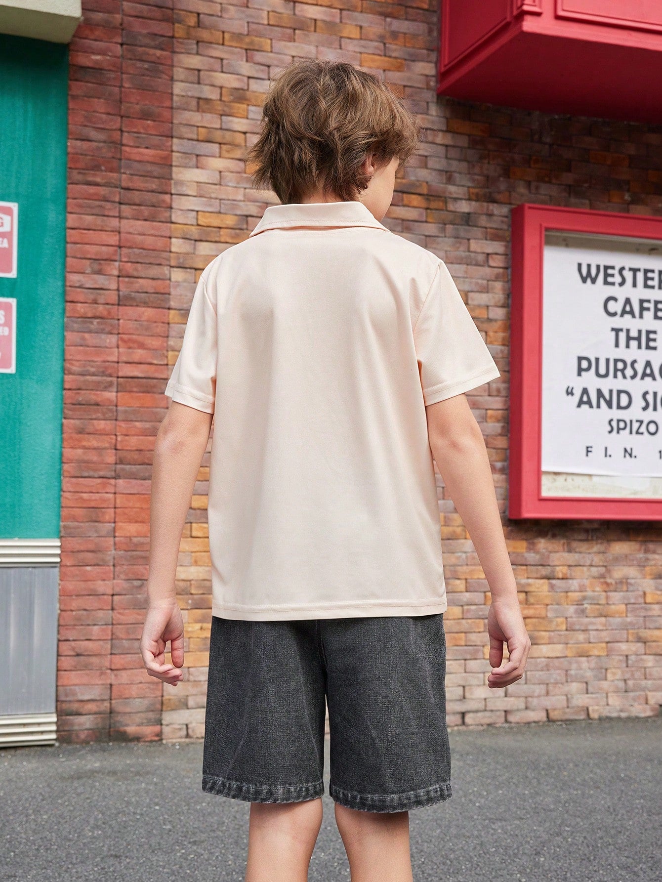 Boys' Western Landscape Print Polo Shirt, Paired With Distressed Versatile Denim Jeans