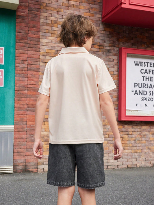 Boys' Western Landscape Print Polo Shirt, Paired With Distressed Versatile Denim Jeans