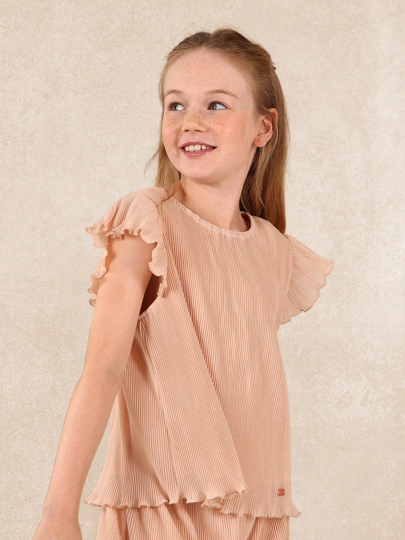 Tween Girls Regular Fit Frill Sleeve Ruffled Plisse Top And Pant
