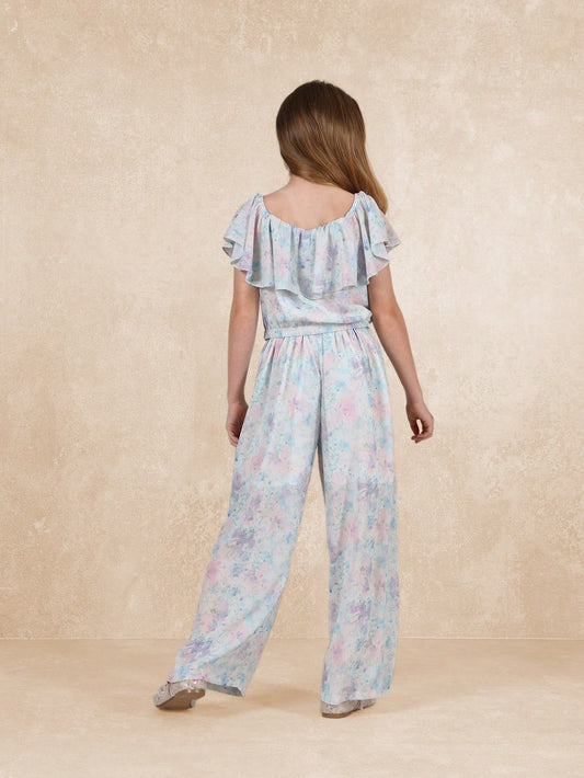Tween Girls Crop Over All Printed Frill Top And Straight Fit Pant