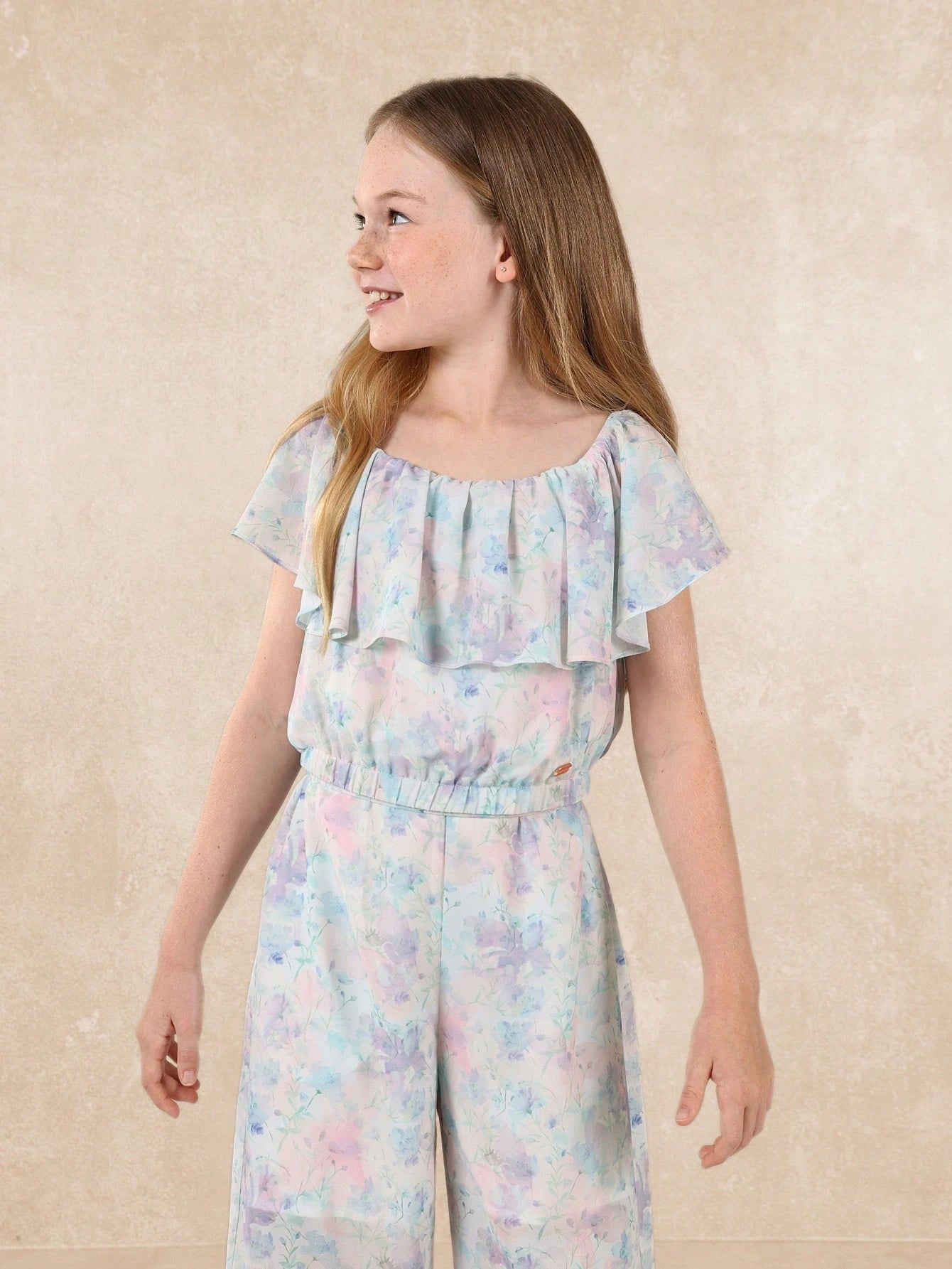 Tween Girls Crop Over All Printed Frill Top And Straight Fit Pant