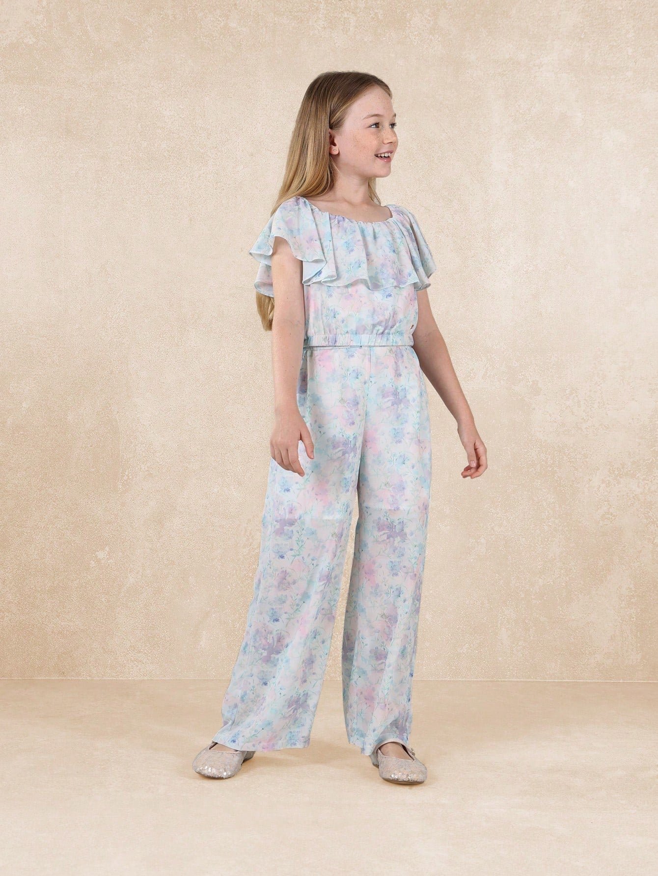 Tween Girls Crop Over All Printed Frill Top And Straight Fit Pant