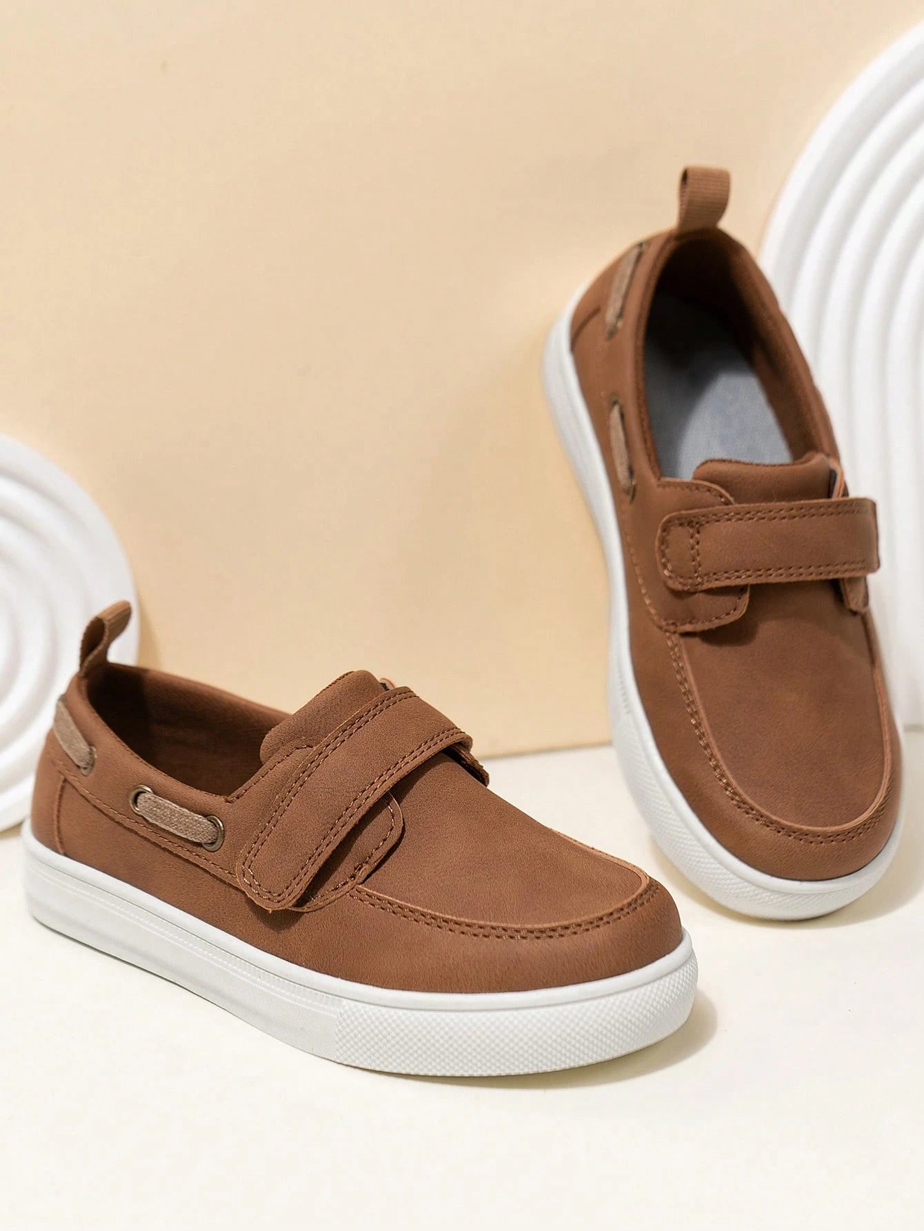 English Style Hook And Loop Slip-On Anti-Skid Wear-Resistant Soft-Sole Loafers Brown