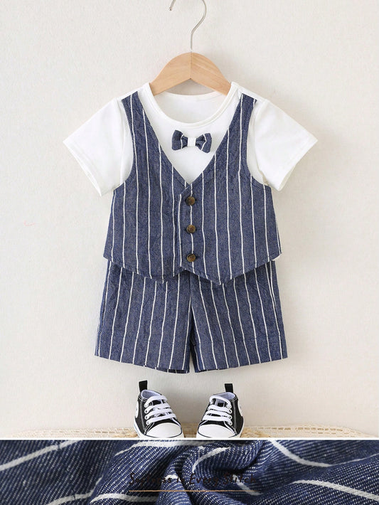Baby Boy Casual Pullover Top And Elastic Waist Shorts Set 9-12M