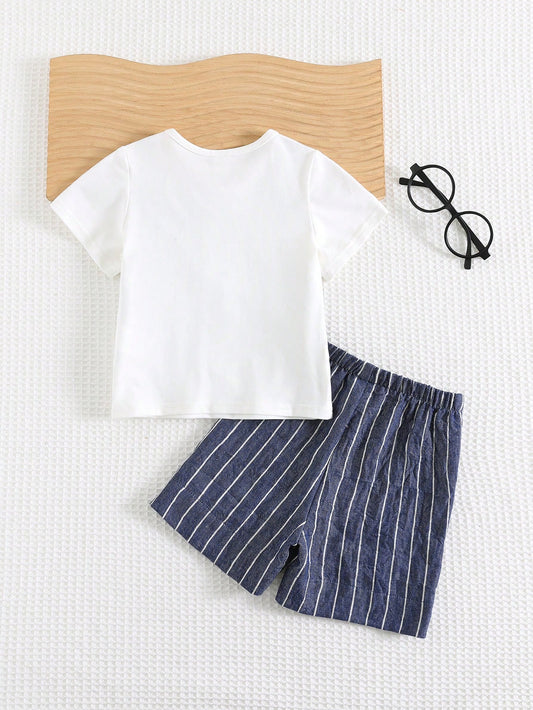 Baby Boy Casual Pullover Top And Elastic Waist Shorts Set