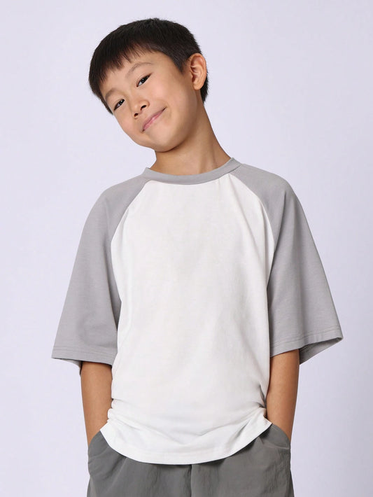 Tween Boys Comfy Oversized Fit Colour Block Raglan Tee White