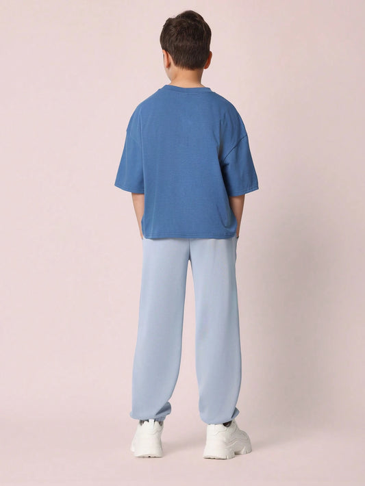 Tween Boys Comfy Oversized Fit Elbow Sleeve Tee And Contrast Slim Cuffed Jogger