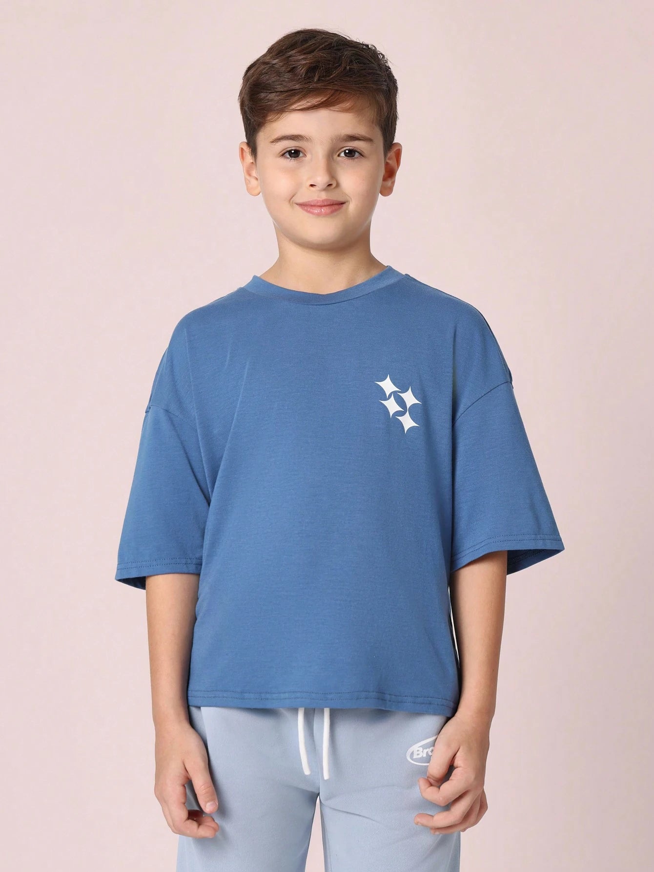 Tween Boys Comfy Oversized Fit Elbow Sleeve Tee And Contrast Slim Cuffed Jogger