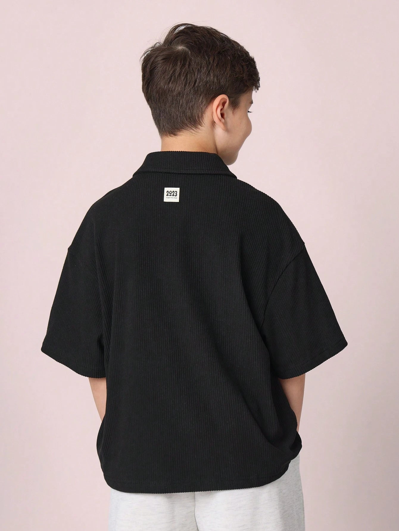 Tween Boys Comfy Oversized Fit Elbow Sleeve Rib Polo Shirt