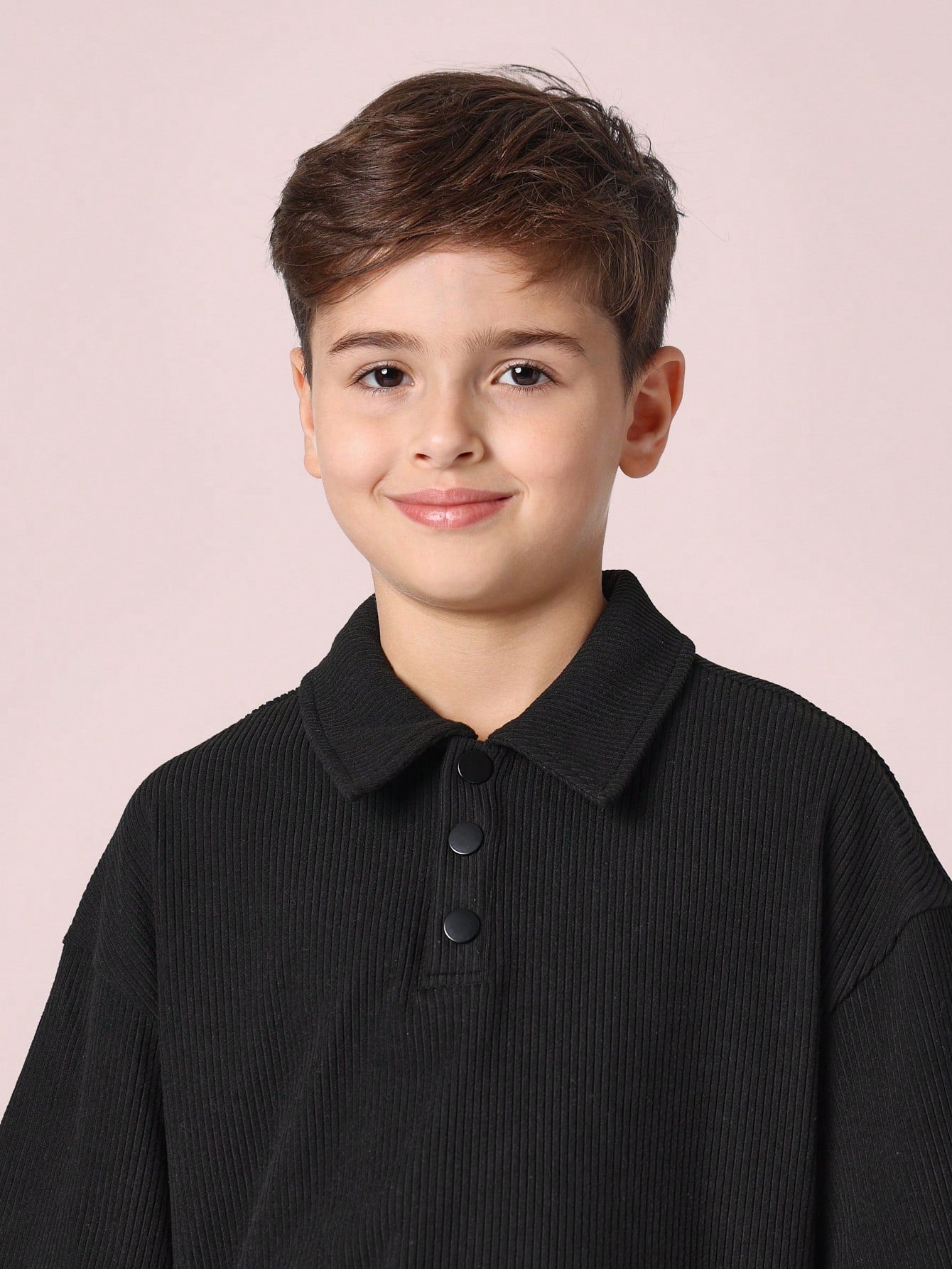 Tween Boys Comfy Oversized Fit Elbow Sleeve Rib Polo Shirt