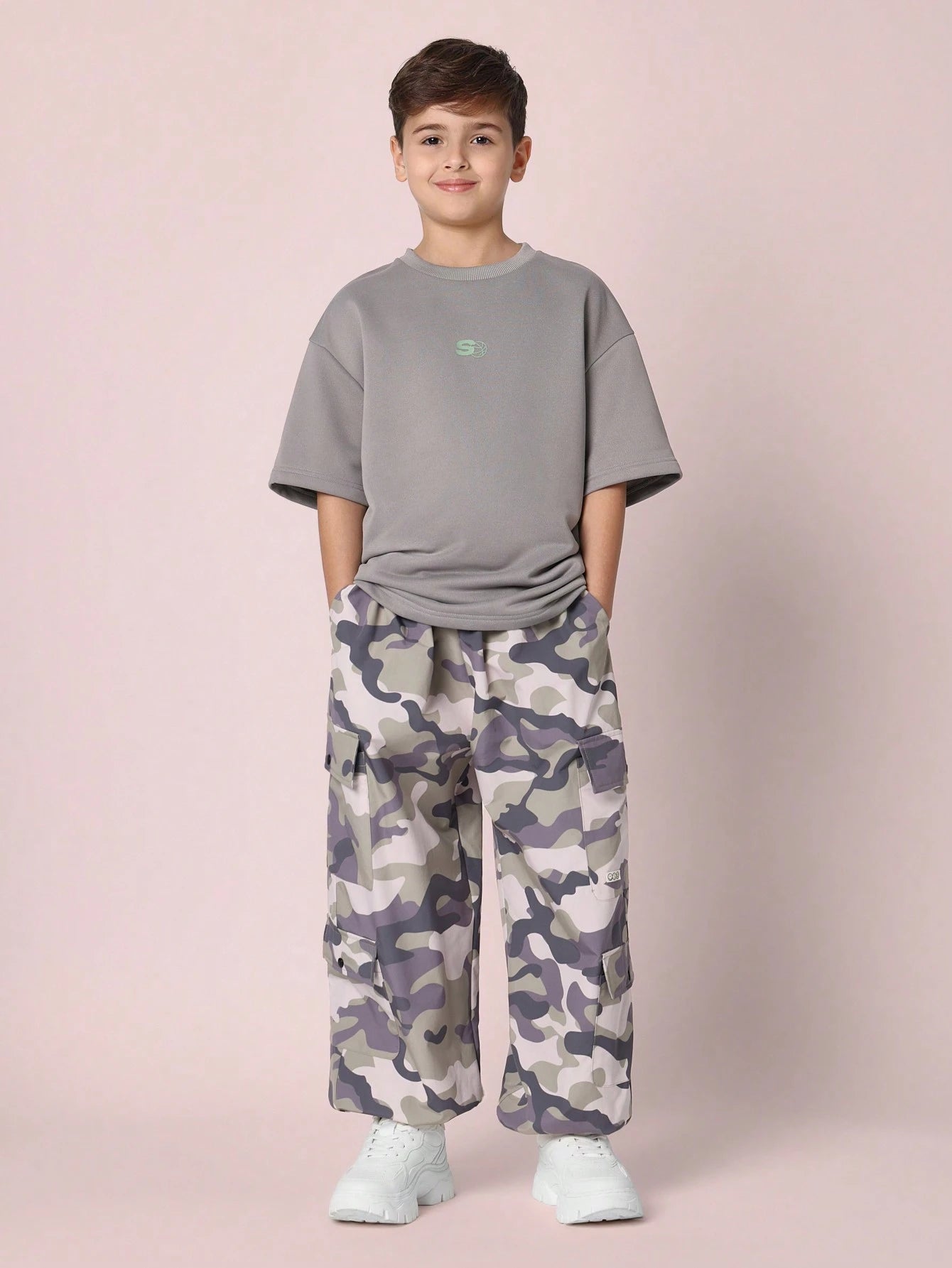 Tween Boys Comfy Oversized Fit Elbow Sleeve Tee With Small Basketball Graphic Print