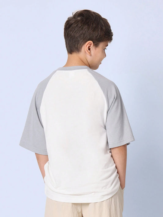 Tween Boys Comfy Oversized Fit Colour Block Raglan Short Sleeve Tee