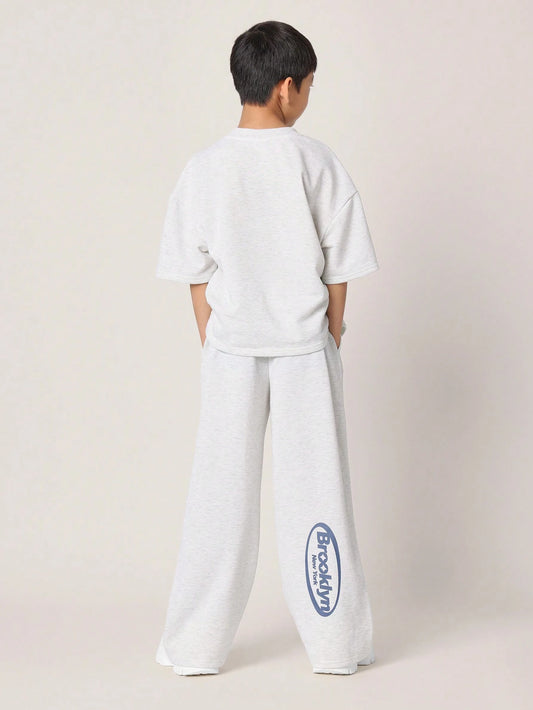 Tween Boys Comfy Oversized Fit Elbow Sleeve Tee And Loose Fit Sweatpants