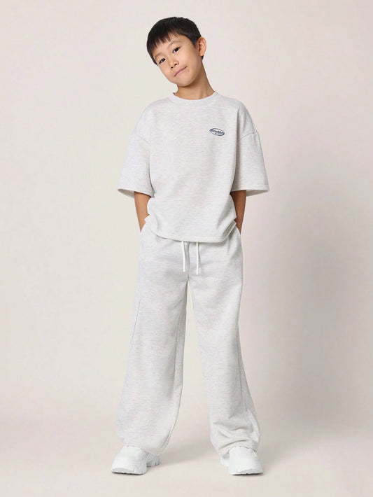 Tween Boys Comfy Oversized Fit Elbow Sleeve Tee And Loose Fit Sweatpants Grey