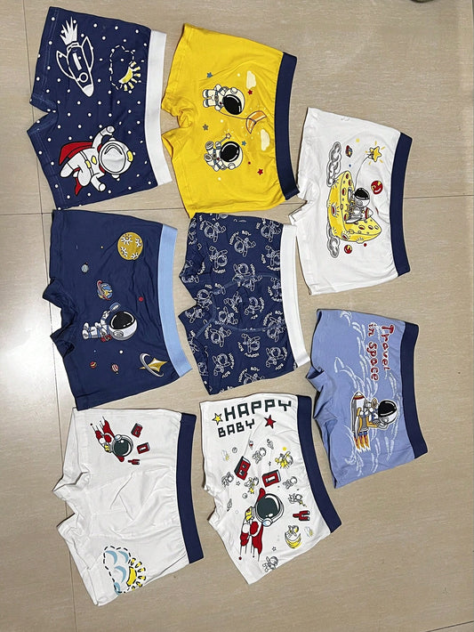 Cartoon Astronaut Printed Young Boy Boxers 8 Pairs