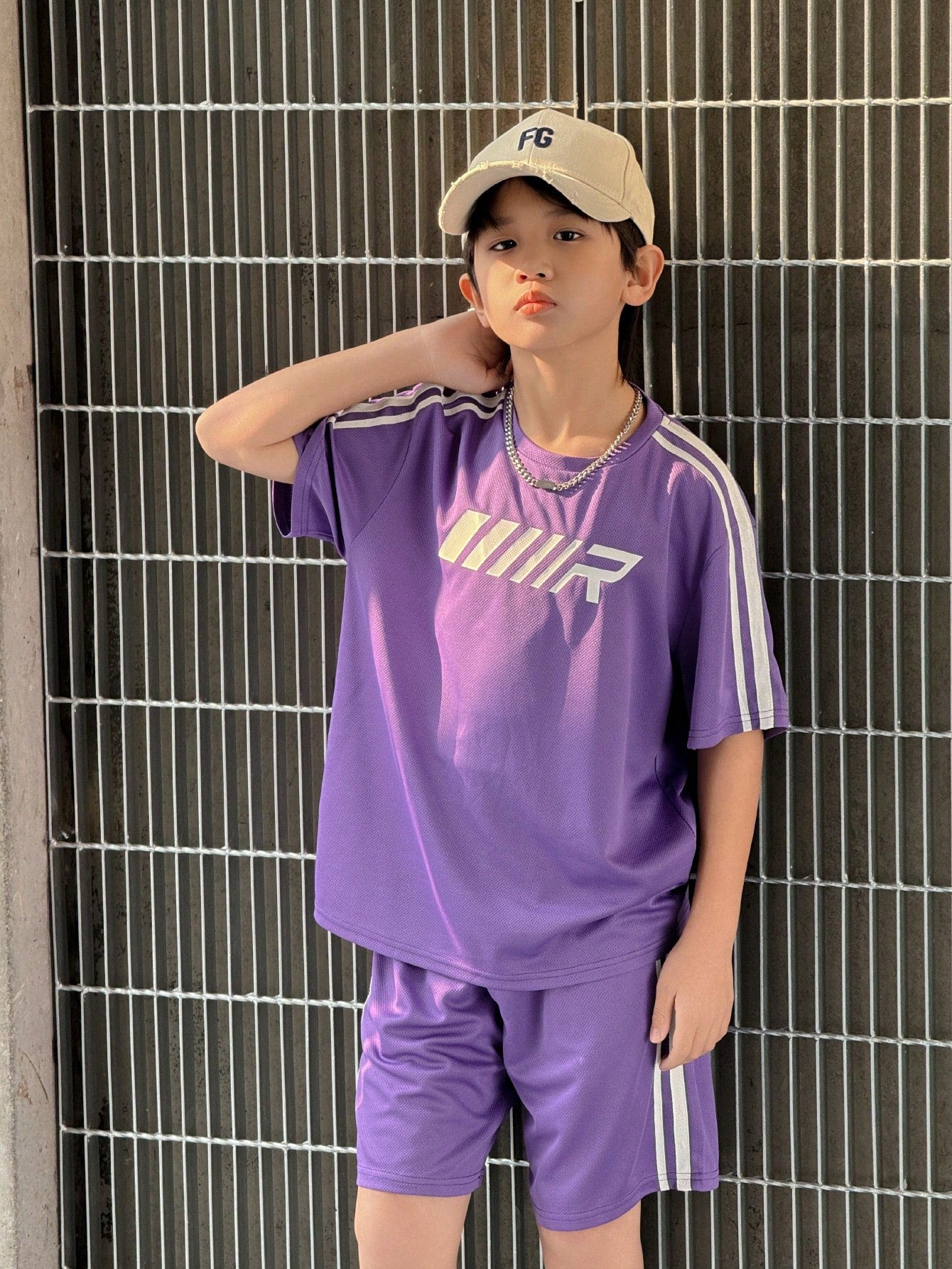 2pcs Tween Boys Casual Striped Short Sleeve T-Shirt And Shorts Set