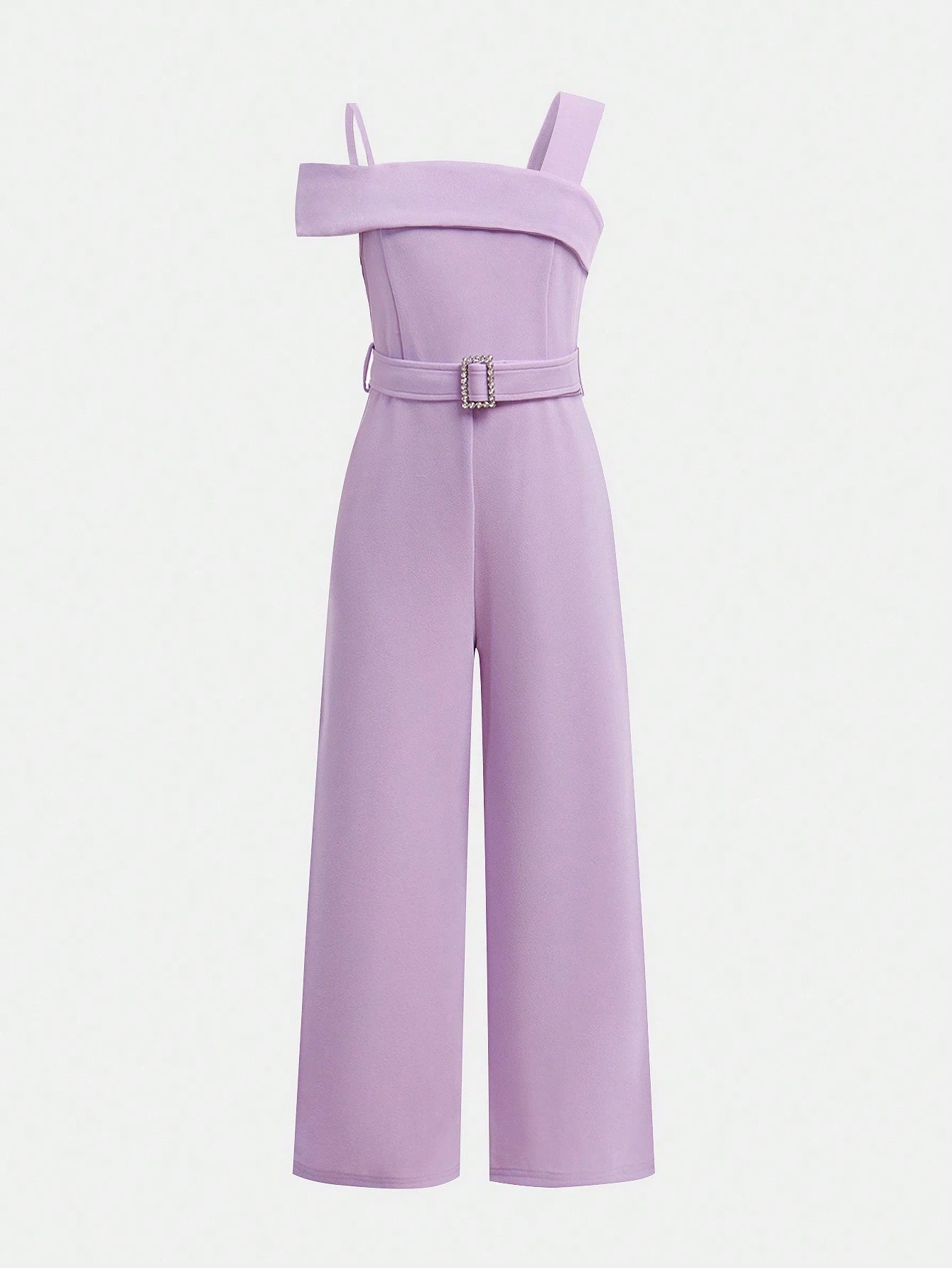 Tween Girl Daily Casual Woven Solid Color Strap Jumpsuit Mauve Purple