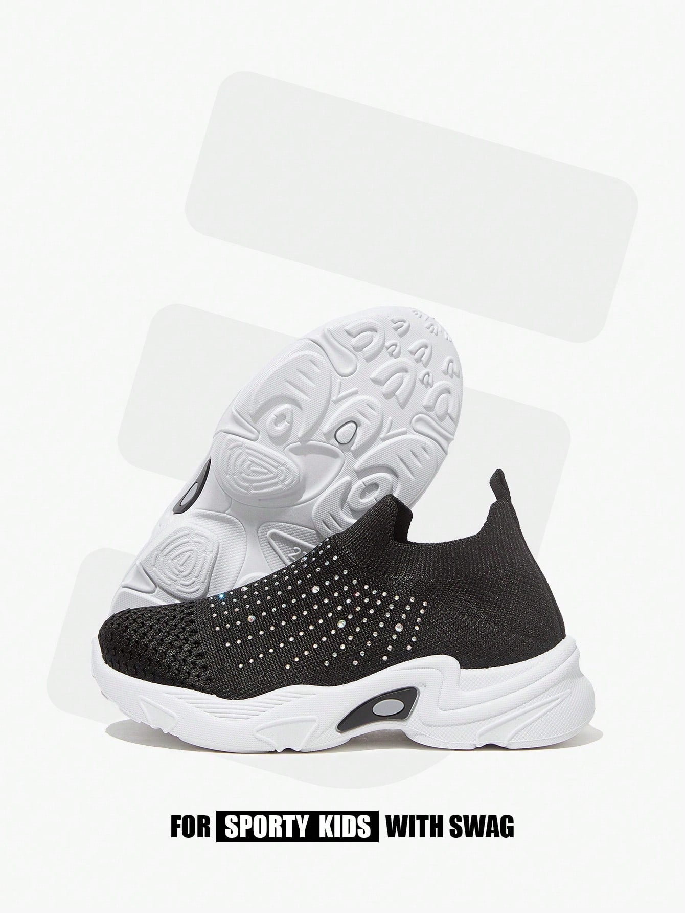 NSQ 1 Pair Multi-Season Kids Rhinestone Decor Slip-On Soft Sole Sneakers