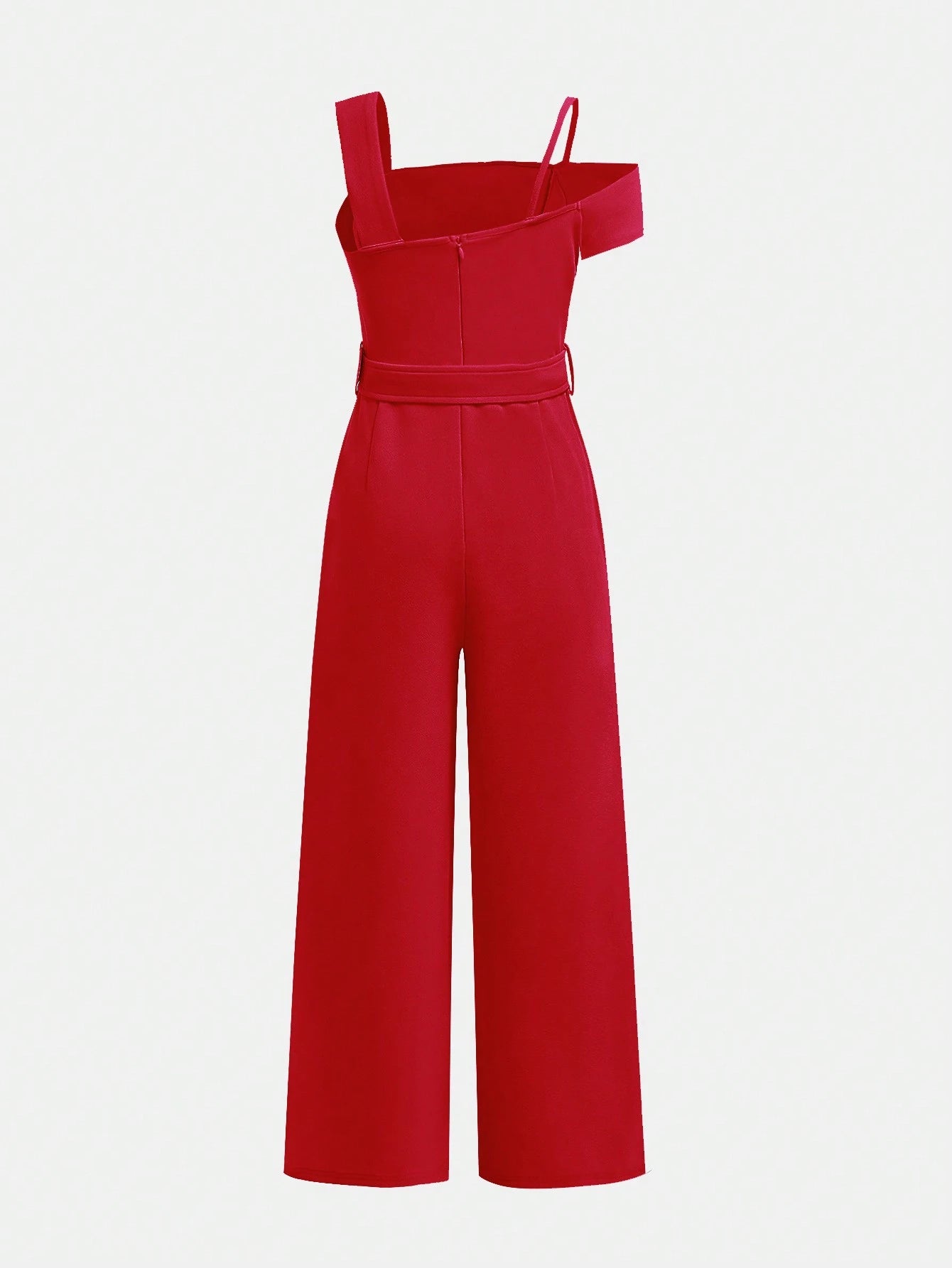 Tween Girl Daily Casual Woven Solid Color Strap Jumpsuit