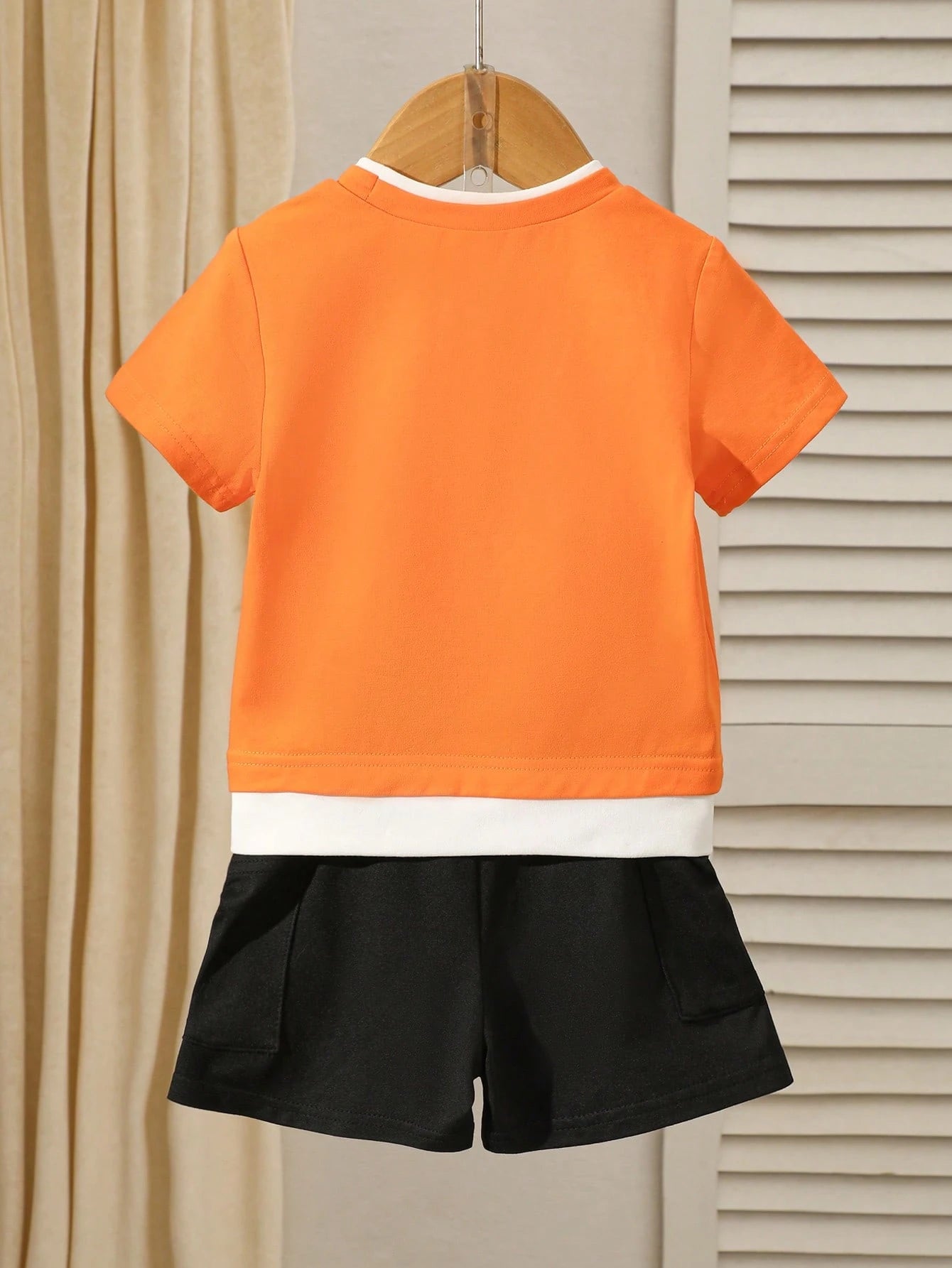 Y2K Street Fashion Graphic Contrast Color Hem Round Neck Short Sleeve T-Shirt & Elastic Waist Pocket Shorts