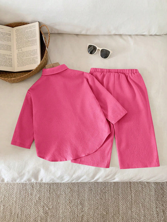 3pcs Baby Girls Minimalist Solid Color "Babygirl" Shirt, Pullover, And Pant Set