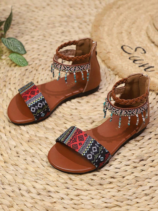 New Tassel Pendant Design Fashion Soft Bottom Sandals Brown