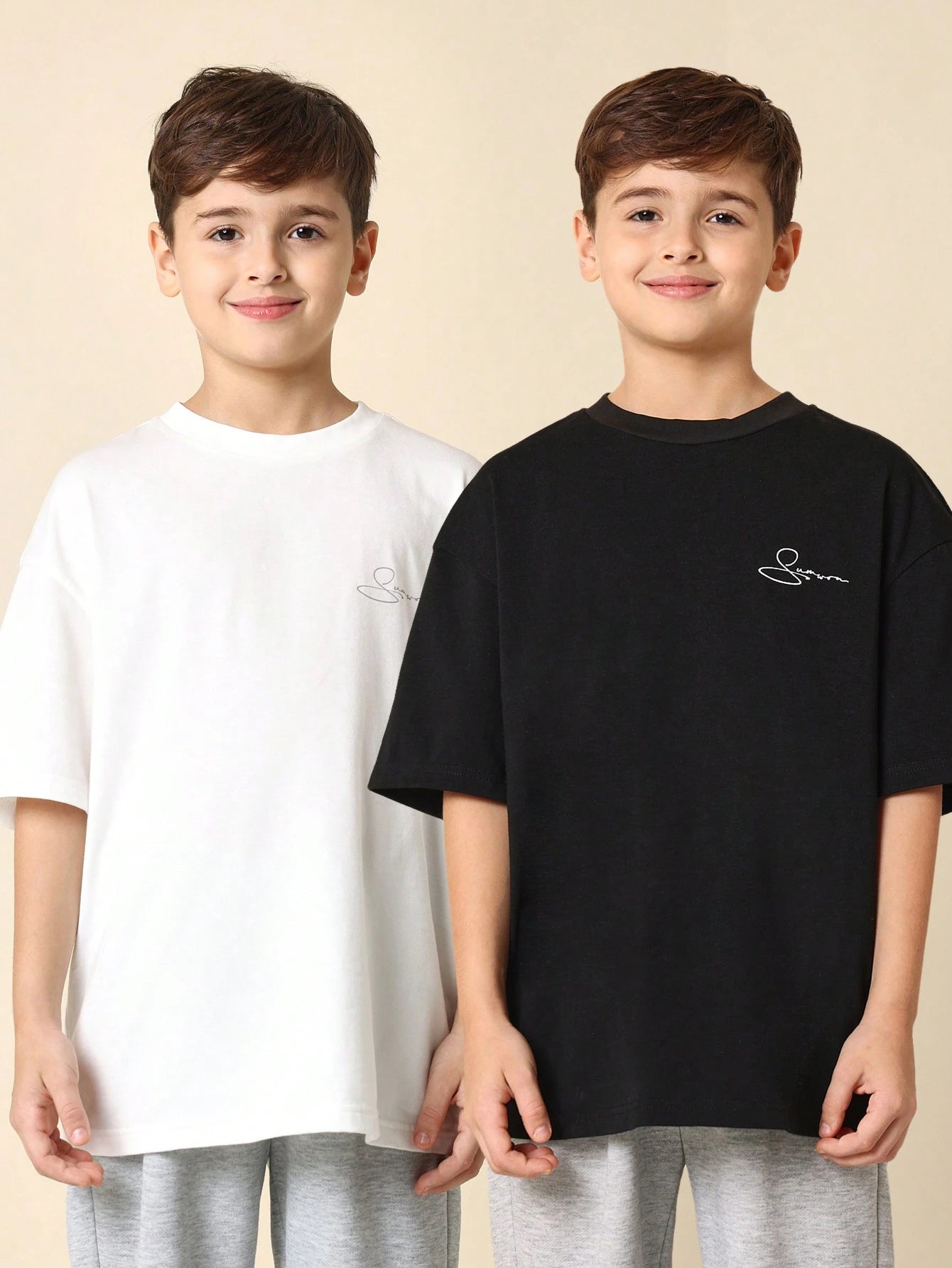 Tween Boys Comfy 2 Pack Set Oversized Fit Short Sleeve Black And White Tee Black & White