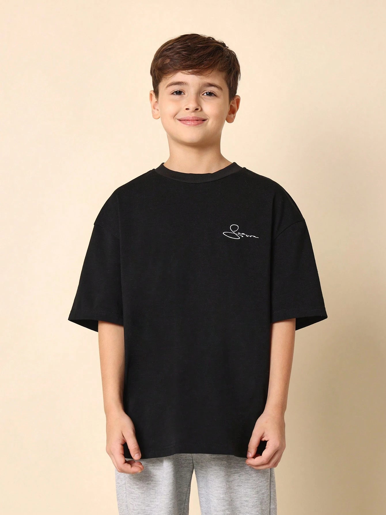 Tween Boys Comfy 2 Pack Set Oversized Fit Short Sleeve Black And White Tee