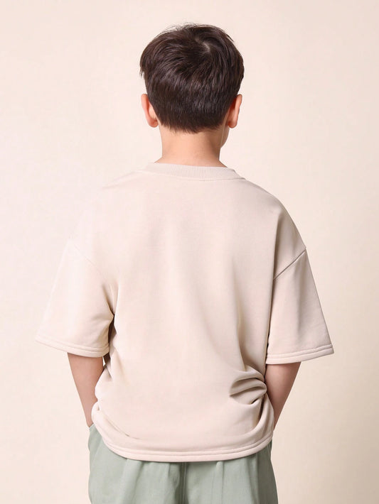 Tween Boys Comfy Oversized Fit Elbow Sleeve Tee With Graphic Print