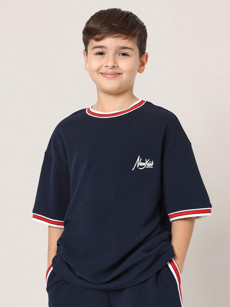 Tween Boys Comfy Oversized Fit Short Sleeve Tee And Short With Tape